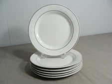 6 Essential Home  7 5/8" Salad Plates, White With Gold/Platinum Trim
