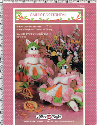 Carrot Cottontail  1993 Fibre Craft Crochet Doll Clothing Pattern # FCM368