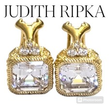 Judith Ripka Haute Collection Asscher Cut Cubic Zirconia 14k Gold Clad Earrings 