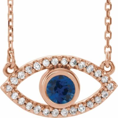 14K Rose Lab-Created Blue Sapphire & White Sapphire Evil Eye 18'' Halskette