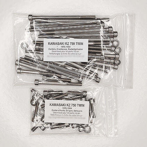 Visserie carter Kawasaki Z750 B 1976 1977 1978 1979, kit vis Allen inox moto
