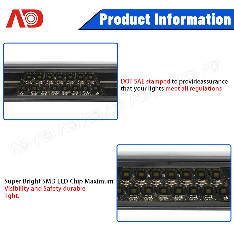 For 1992-1996 Ford F150 F250 Bronco 3RD Led Third Brake Light Cargo Lamp Smoked - Image 4 of 4