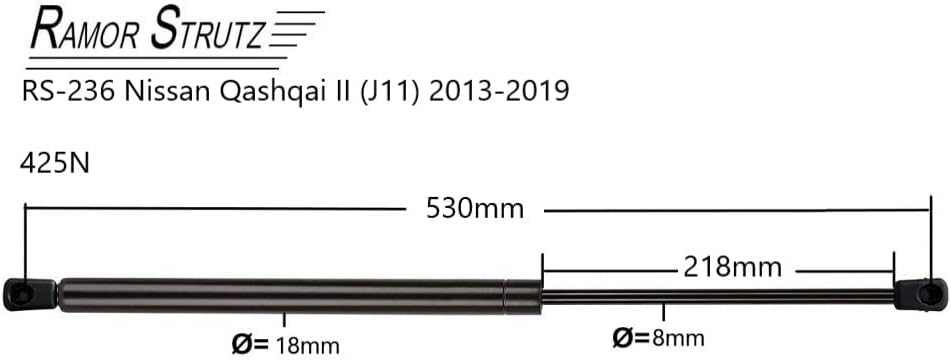 Ramor Strutz 2x Tailgate Gas Struts for a Nissan Qashqai II (J11) 2013-2019