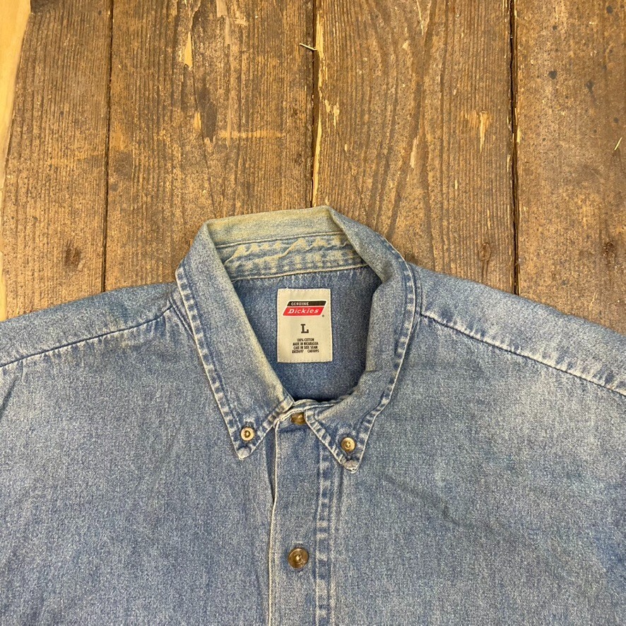 Dickies Shirt Denim Vintage Button Up Workwear Pocket Top Blue, Mens Large image 7