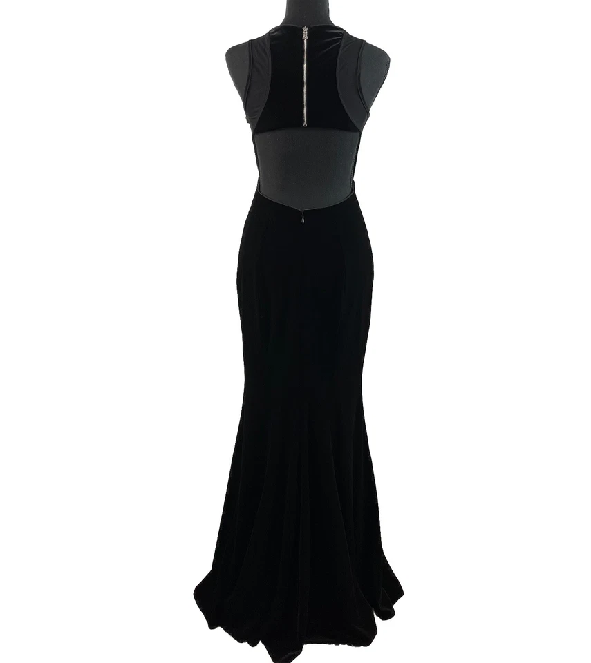 Vestido Formal De Colección Betsy & Adam Terciopelo Negro Talla 2 Corte Transparente Antiguo Hollywood Foto 2 de 4