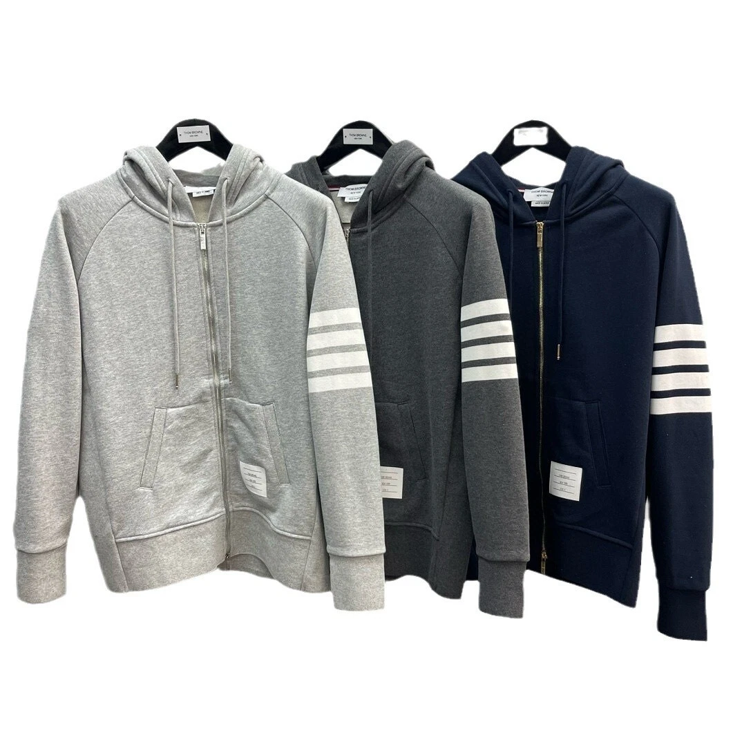 Thom Browne classico quattro barre maniche lunghe girocollo maglione zip cappuccio pantaloni