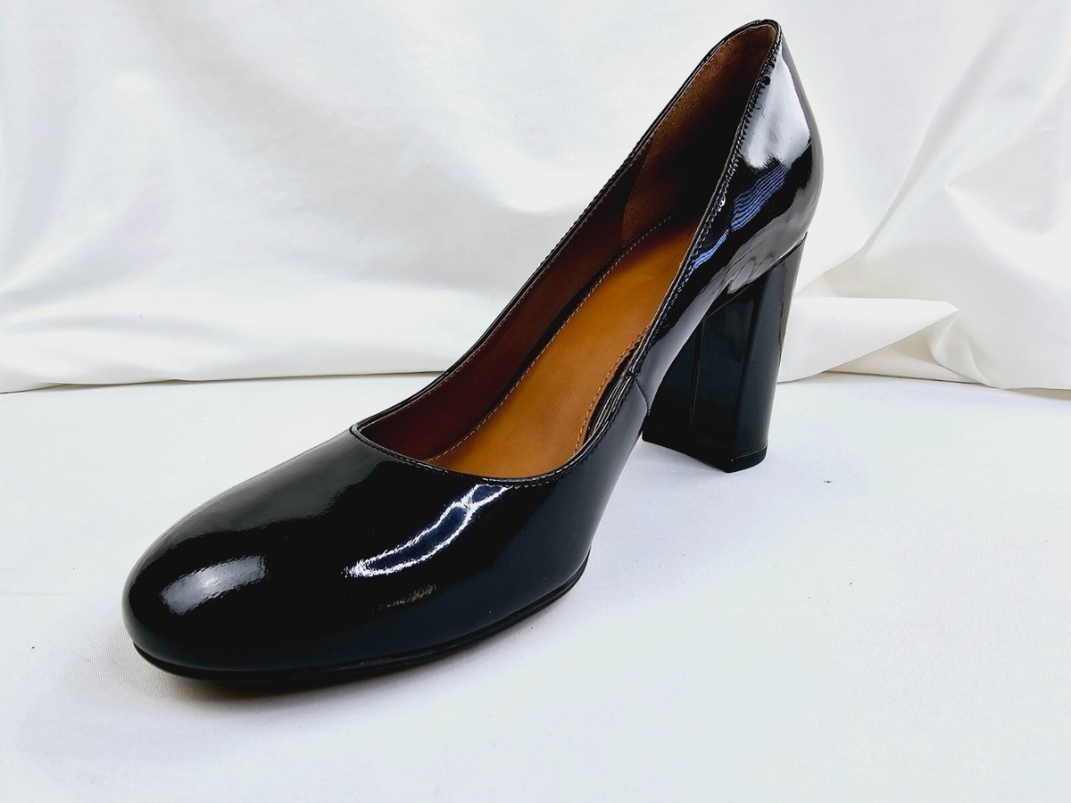 Franco Sarto Size 8M Women's Black Patent Leather Aziza Slip On Block Heel  Shoes