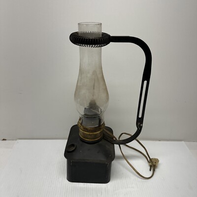 Plume & Atwood Kerosene Lamp   Square Tin Vintage Railroad Lantern Electrified