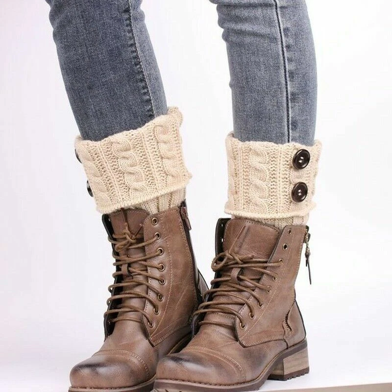 Womens Knitting Wool Leg Warmers Short Button Winter Warm Trendy Boot Cuffs — 第 4/4 张图片