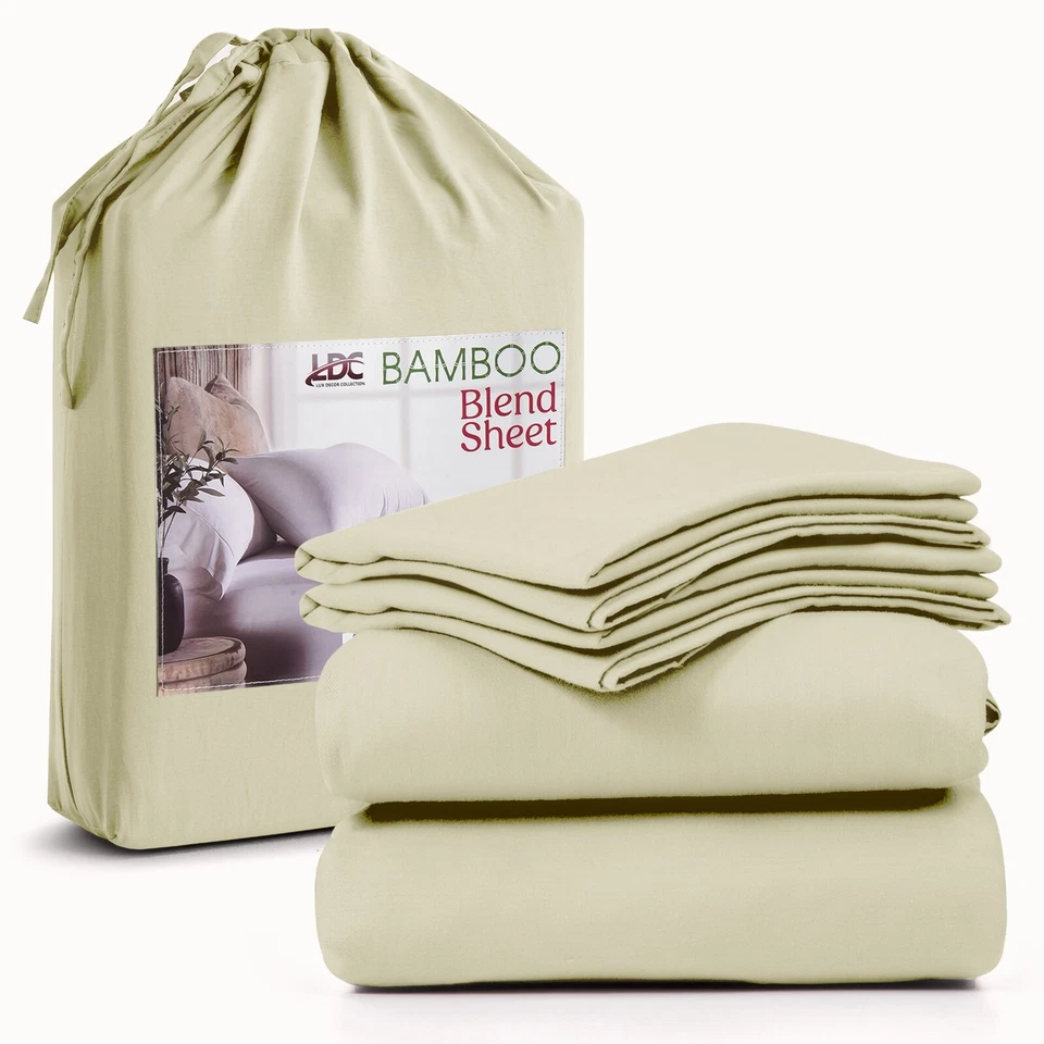 4-Piece Premium Bamboo Blend Bed Sheet Set Deep Pocket Breathable Soft Sheets - Image 3 of 4