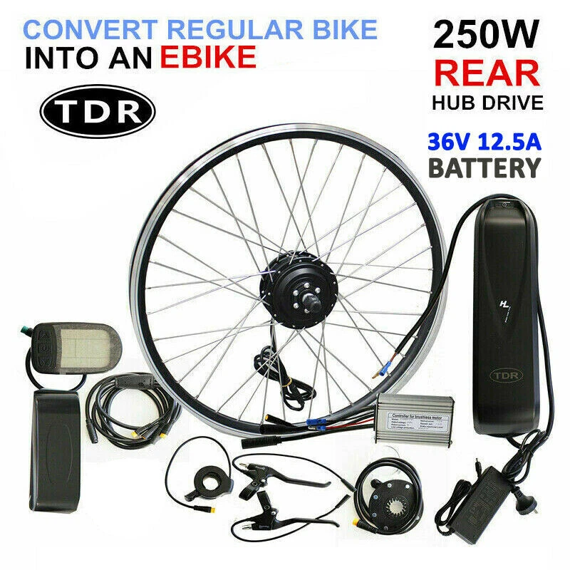 12.5Ah 250W 36V 26 Rear Electric Bike Conversion Kit with 7