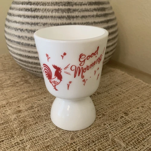 Vintage Hazel Atlas Indiana Milk Glass Good Morning Rooster Egg Cup