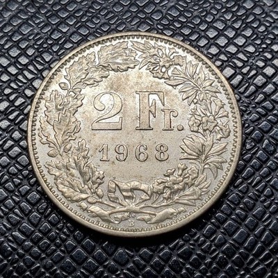 1968 Schweizer 2 Franken Münze Helvetia Frau Design Vintage Sammlerstück