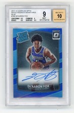 2017-18 Panini Donruss Optic De'Aaron Fox Rate RC Blue Prizm Auto 28/49 BGS 9/10