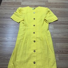 Periwinkle Dress Womens Medium Yellow Button Puff Sleeve Made in USA Knee Length