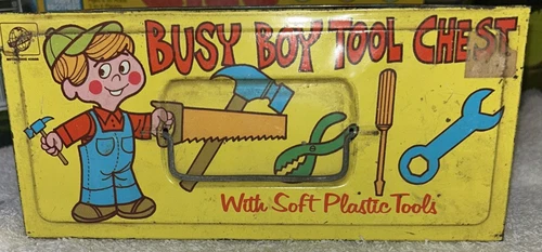 Vintage toy Busy Boy  tool chest Ohio Art   Tin toy chest only