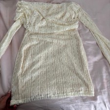 NWOT SHEIN Lace Mini Longsleeve Off the Shoulder Women's Cream and Yellow Dress