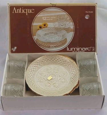Vintage Luminarc Antique J.G. Durand 12 Piece ''Anytime'' Snack Set w/Box NOS