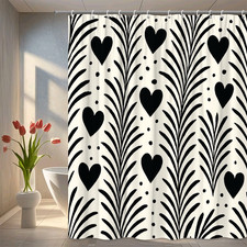 Black and White Heart Shower Curtain - Modern Fabric Design
