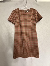 Tommy Hilfiger Dress Womens 10 Beige Plaid Short Sleeve Sheath Knee Length Work