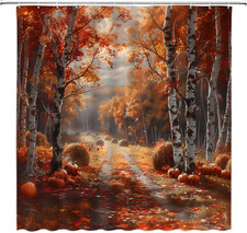 Fall Forest Shower Curtain Birch Trees Nature Landscape Rustic Foggy Autumn Scen