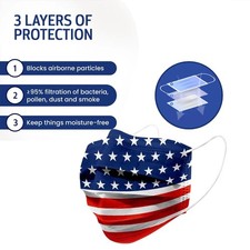 Protection American Flags Design Face Mask for Adults - 50ct Box