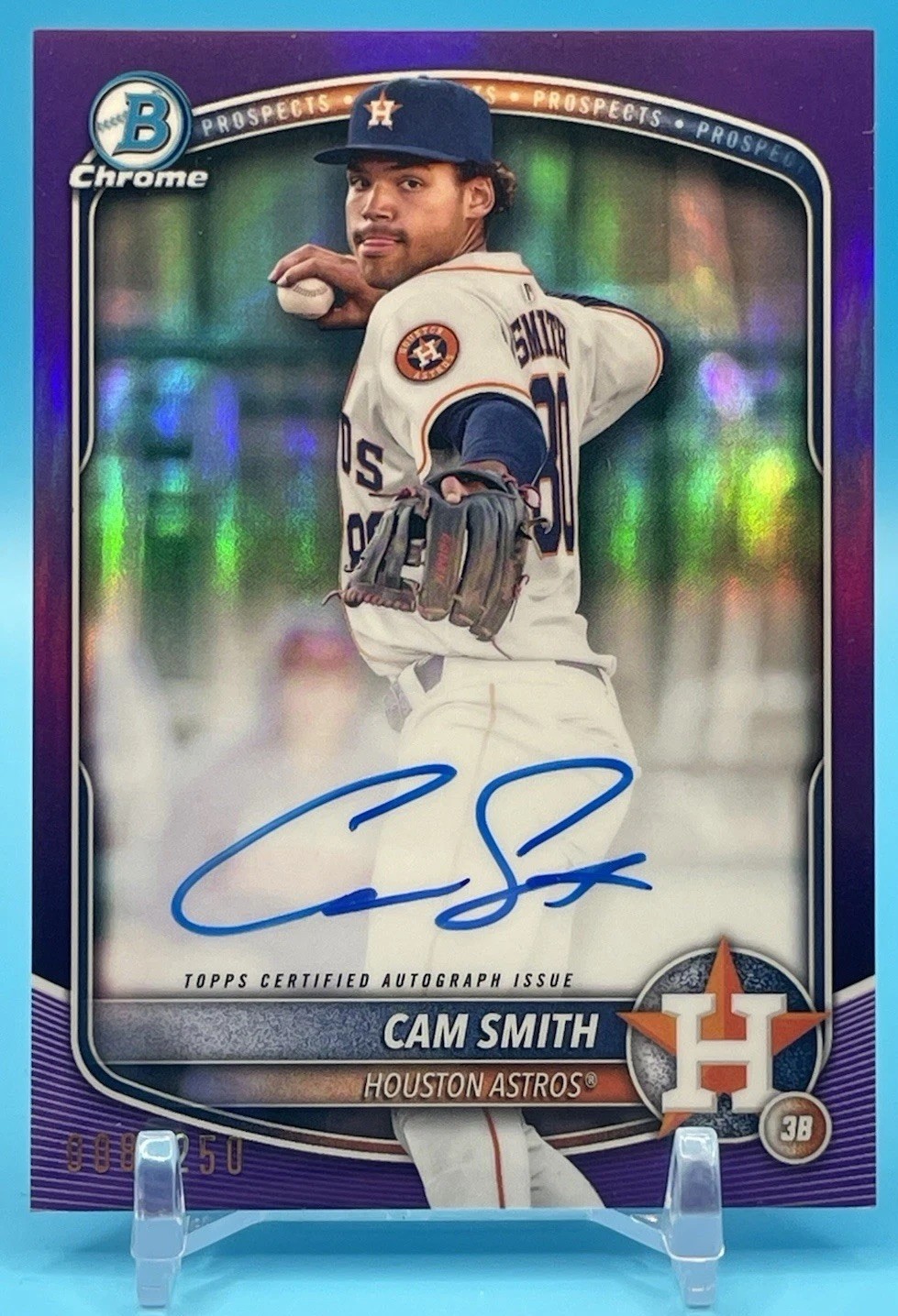 2025 BOWMAN #CPA-CSM CAM SMITH CHROME PROSPECT AUTO PURPLE REFRACTOR /250