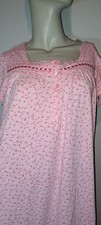 Pink Floral Poly Cotton Knit Nightgown L Cute Trim Neck Free Shipping