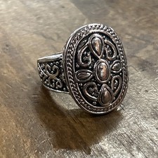 Silver Tone Art Noveau Scrollwork Bali Style Ring Size 7.25