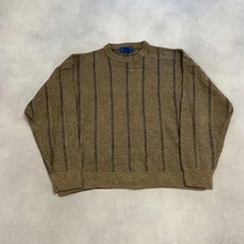 Vintage Abstract Knitted Jumper Patterned Grandad Knit Sweater Men's L