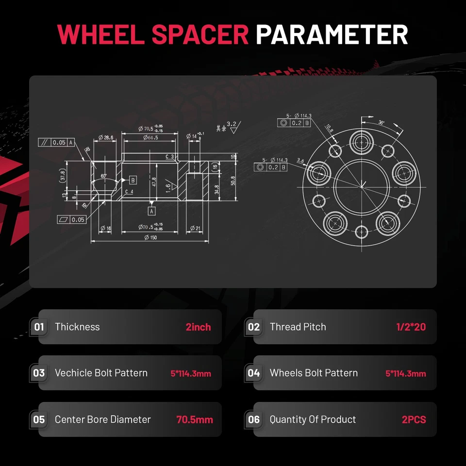 (2) 2" Hubcentric 5x4.5 5x114.3 Wheel Spacers for 1952-1954 Ford Crestline - Imagem 2 de 4