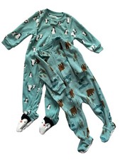 Carters Sleeper Fleece Footed Zip Pajamas Size 12 Months Penguins Bears 6459