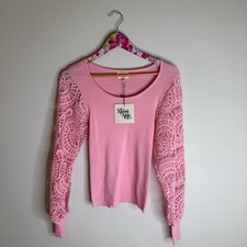NWT BiBi Pink Lace Sleeve Blouse  Size Large