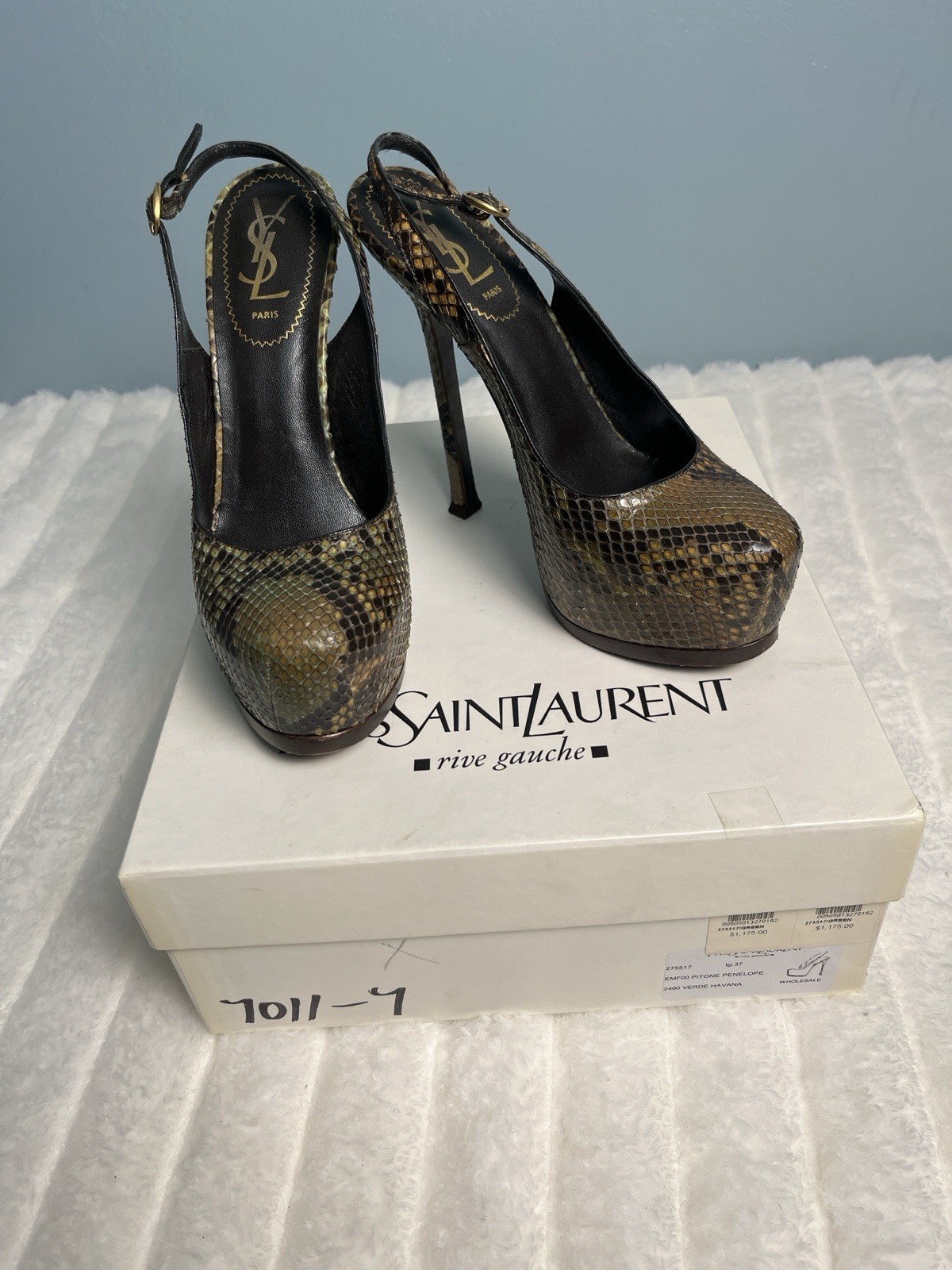 YSL Yves Saint Laurent Python Platform Heels 37 S… - image 2