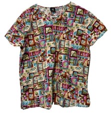 Cherokee Studio Women's V-Neck Multicolored Scrub Top Pockets Size Large 
