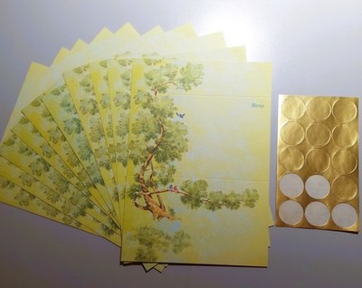 Vintage Current JUST A NOTES 10 Tree & Birds Folding Notecards w/seals 1970s