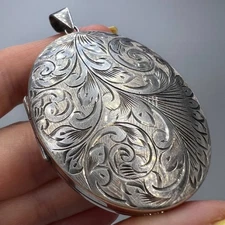 1927 Antique Sterling Silver 925 Locket Pendant Birmingham England Engraved Gift