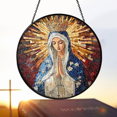 Blessed Virgin Mary Stained Glass Suncatcher, Religious Wall Decor