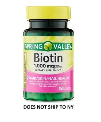 Spring Valley Biotin 1000mcg 150 Softgels Skin Hair Nail Health Supplement USA