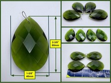 LOT of 4 Crystal Faceted Cut Glass 2-3/8" 60mm Green Teardrop Chandelier Prisms