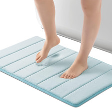 Memory Foam Bath Mat, 17''X24'', Aqua Blue Water Absorbent, Ultra Soft, Non Sl