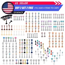 4-24PCS Labret Lip Monroe Tragus Ring Stud Opal Gem Helix Piercing Jewelry 16G
