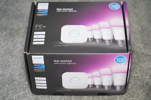 New! Philips Hue E26 75W Equivalent Dimmable LED Smart Bulb Starter Kit, 563296