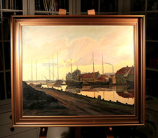 Schiffsbild - E. STEPHENSEN -  Marinemaler - nordische HAFENANSICHT datiert 1929