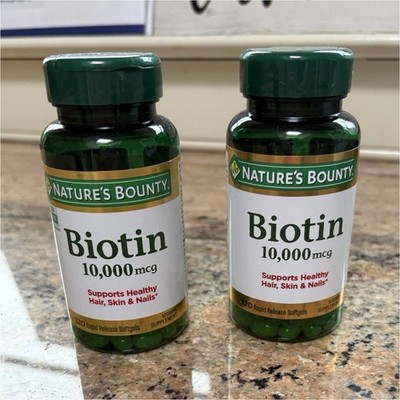 2 Pack Nature's Bounty Biotin 10,000 mcg 120 Softgels Hair Skin Nail Health