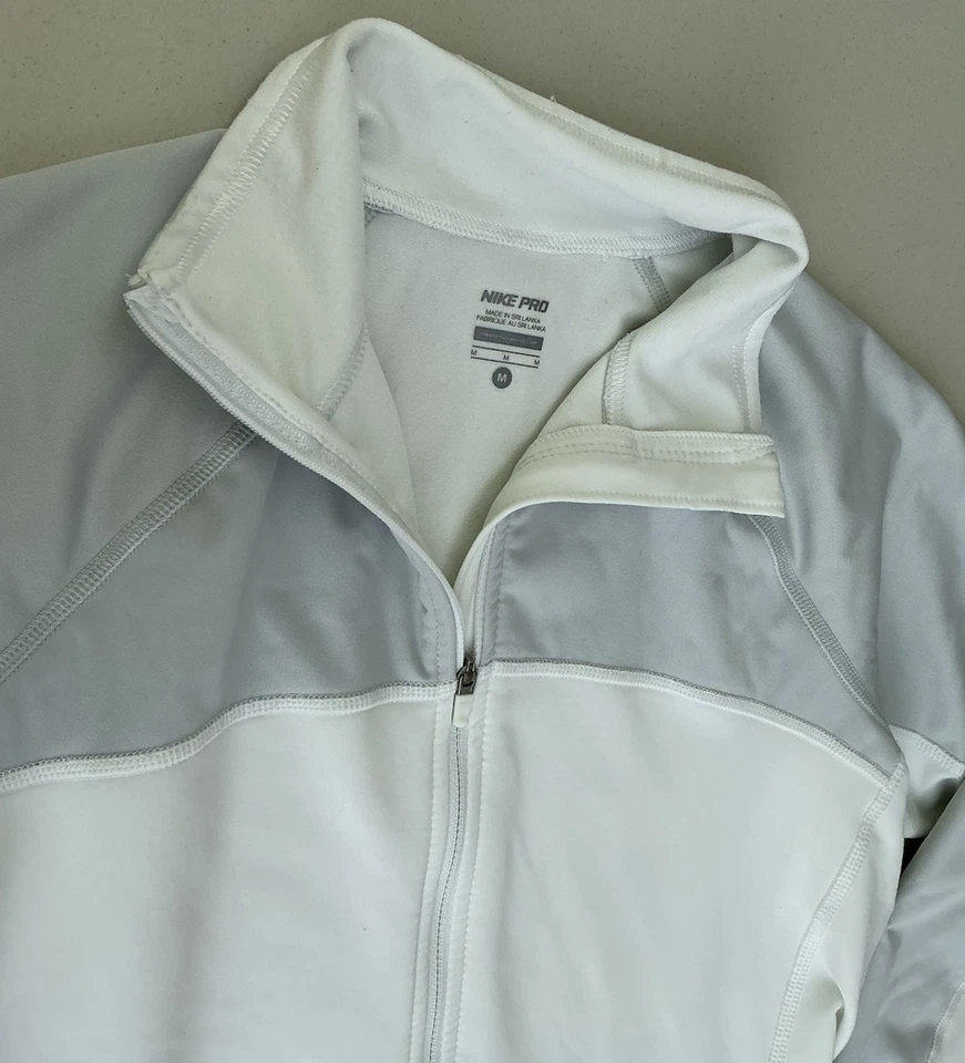 Nike Pro Dri-Fit Pullover M Correr Gimnasio Cuarto Cremallera Para Mujer Mediano Blanco Gris Foto 4 de 4
