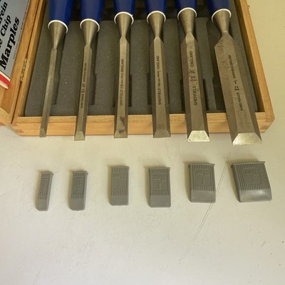 Marples Sheffield England Blue Chip Set of 6 Chisels with case 