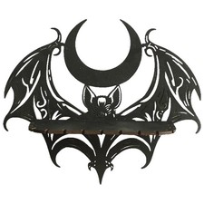 Bat Shape Wooden Floating Shelf for Crystal Wall Shelf Halloween Gothic Decor