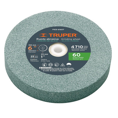 6'' Silicon Carbide Bench Grinding Wheel, Grit 60, Thickness 1'', 1 Pack