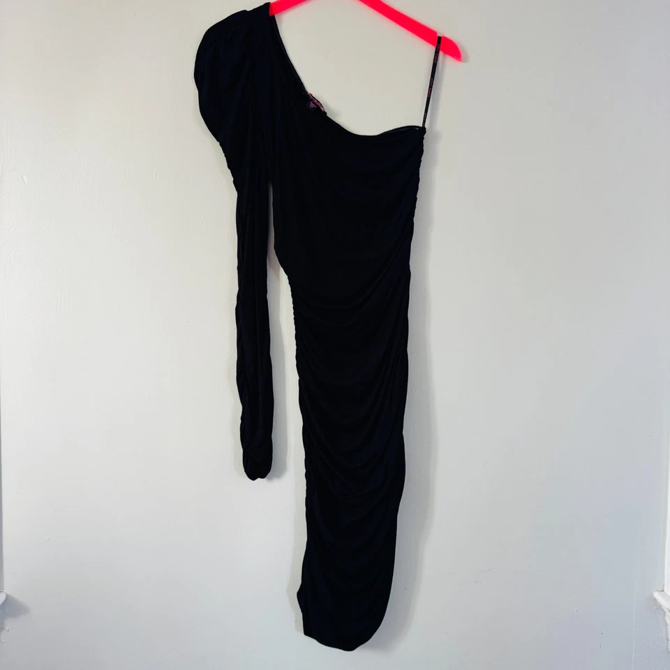 Vestido y2k De Colección BETSEY JOHNSON EE. UU. Negro Acanalado 1 Hombro Años 90 LBD S Foto 4 de 4